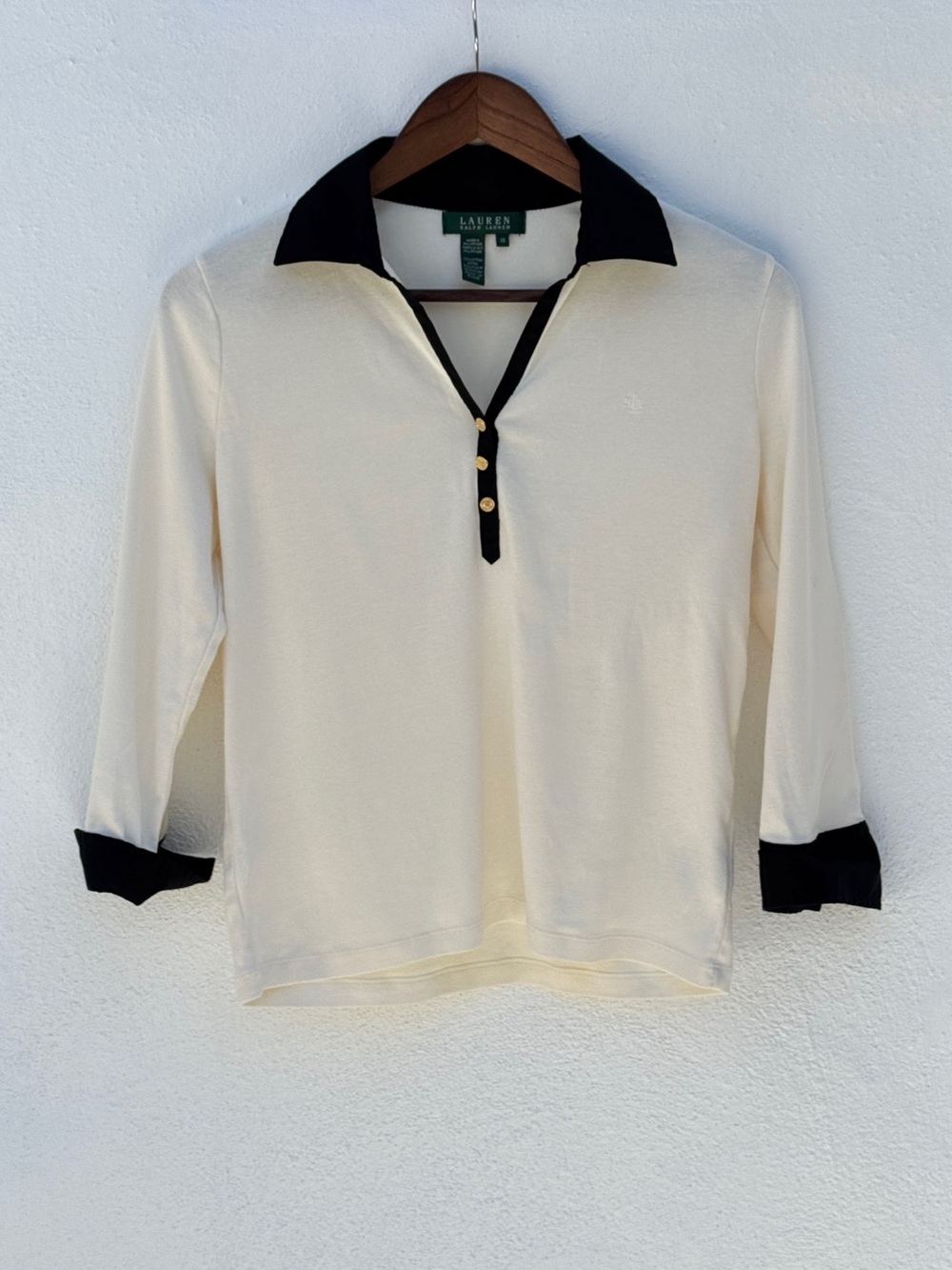 Ralph Lauren 3/4 Sleeve Collared Shirt with Gold Buttons